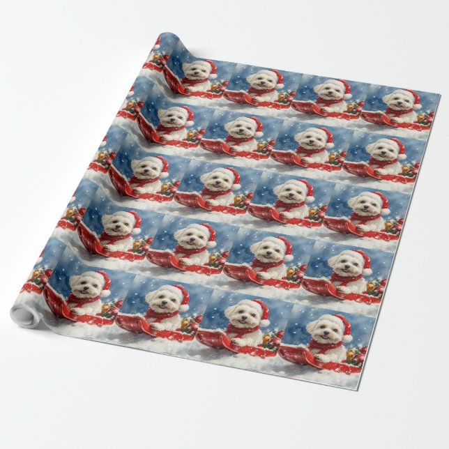 Coton De Tulear i släde Låt det snöa jul Presentpapper (Utrullad)