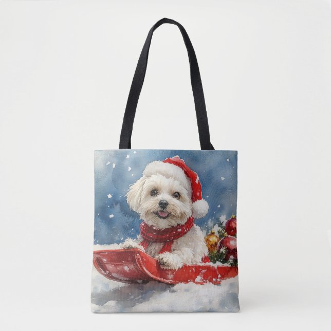 Coton De Tulear i släde Låt det snöa jul Tygkasse (Framsida)