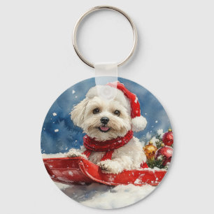 Coton De Tulear i Sledge Låt det snöa jul Nyckelring