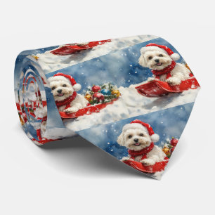 Coton De Tulear i Sledge Låt det snöa jul Slips