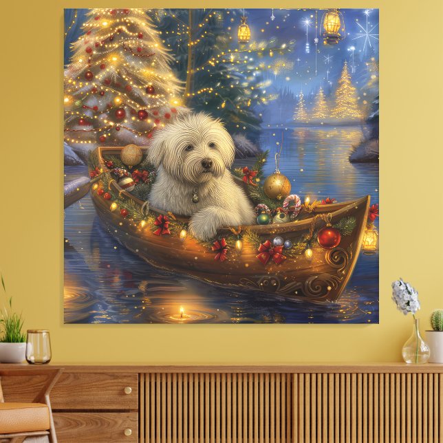 Coton De Tulear Julfirande resa Canvastryck (Insitu (Vardagsrum))