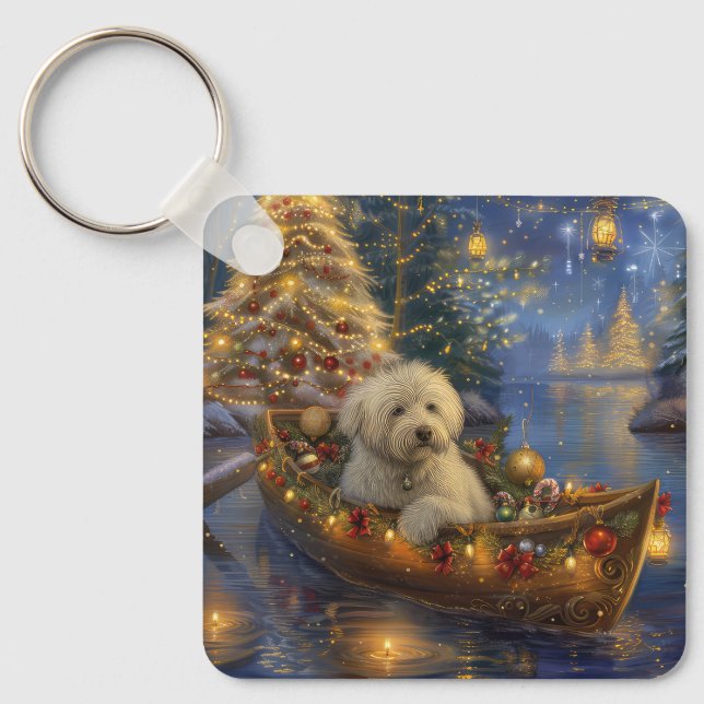 Coton De Tulear Julfirande resa Nyckelring (Framsida)