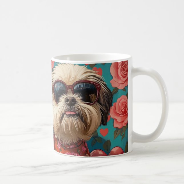 Coton De Tulear Med Hjärtrosor Alla Hjärtans Dag Kaffemugg (Höger)