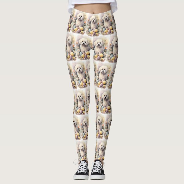Coton De Tulear med påskägg semester Leggings (Framsida)