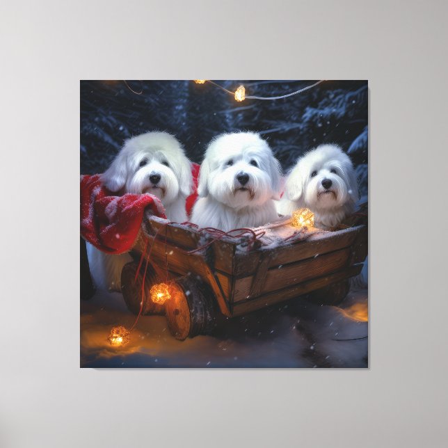 Coton De Tulear Snöig släde juldekoration  Canvastryck (Framsida)