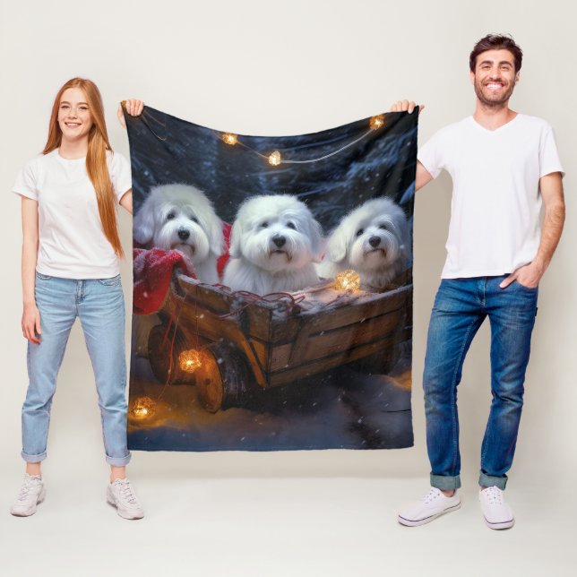 Coton De Tulear Snowy Sleigh-juldekretet Fleecefilt (På plats)