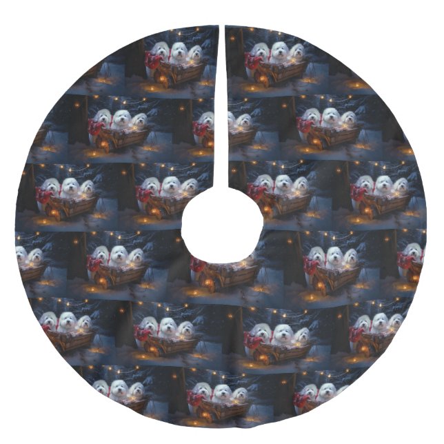 Coton De Tulear Snowy Sleigh-juldekretet Julgransmatta Borstad Polyester (Framsidan)