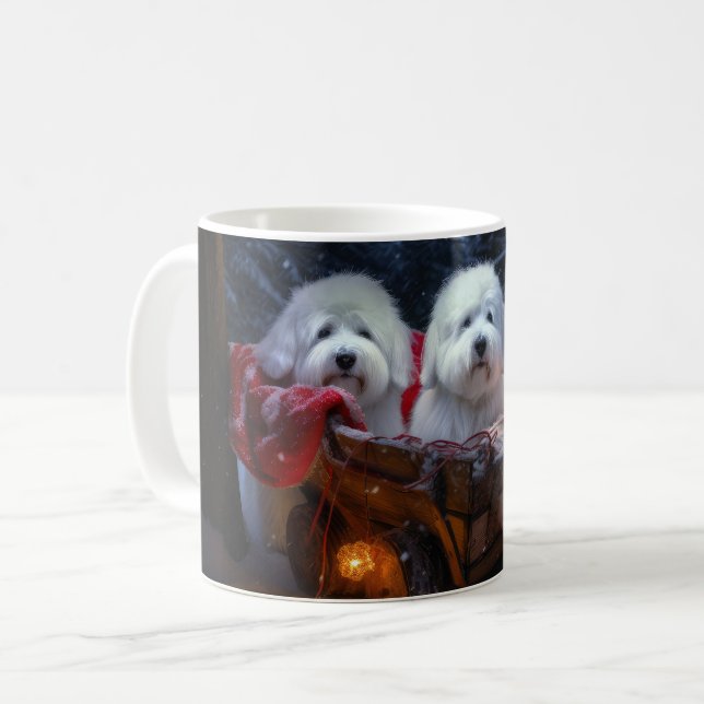 Coton De Tulear Snowy Sleigh-juldekretet Kaffemugg (Framsida vänster)