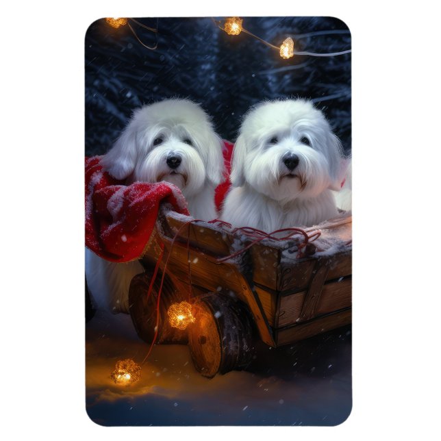 Coton De Tulear Snowy Sleigh-juldekretet Magnet (Vertikal)