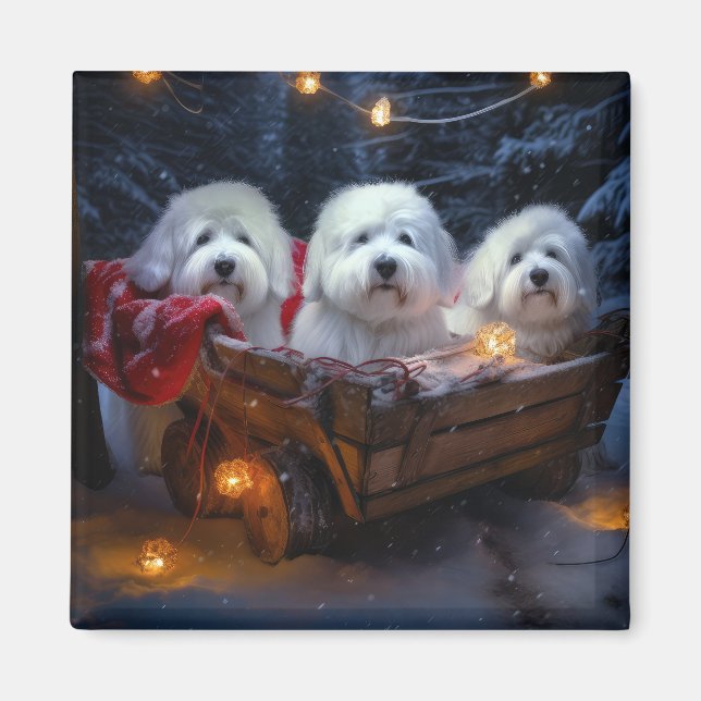 Coton De Tulear Snowy Sleigh-juldekretet Magnet (Framsidan)