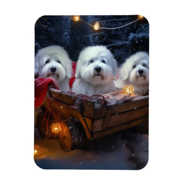 Coton De Tulear Snowy Sleigh-juldekretet Magnet (Vertikal)