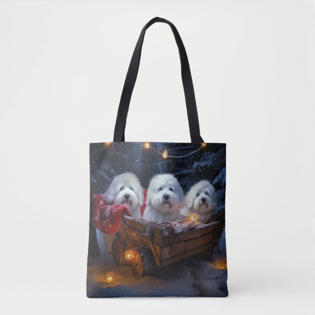 Coton De Tulear Snowy Sleigh-juldekretet Tygkasse (Framsida)