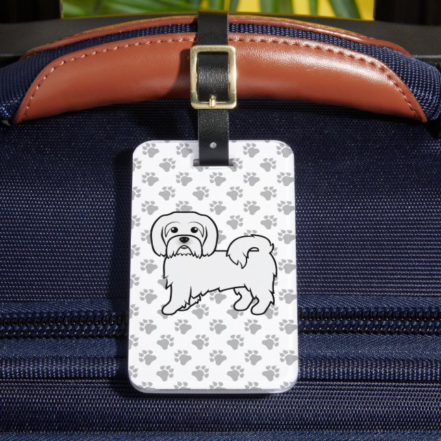 Coton de Tulear Söt Tecknad Hund & Anpassad Text Bagagebricka (Framsida Insitu 2)