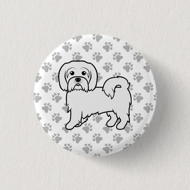 Coton de Tulear Söt Tecknad Hundillustration Knapp (Framsida)