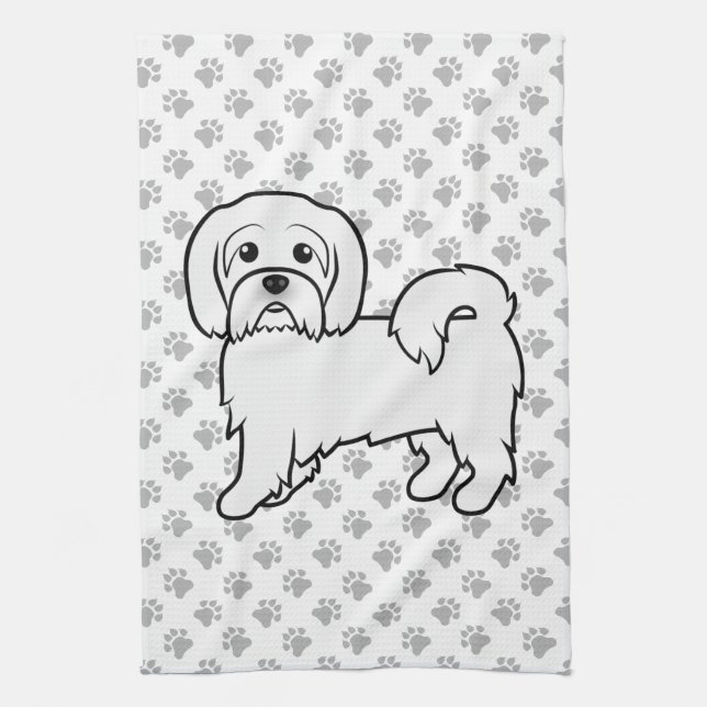 Coton de Tulear Söt Tecknad Hundillustration Kökshandduk (Vertikal)