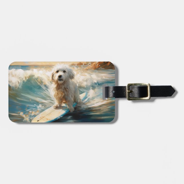 Coton De Tulear Strand Surfing Målning Bagagebricka (Horisontell Framsida)
