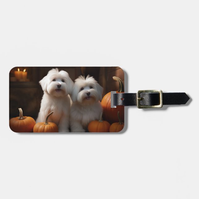Coton De Tulear Valp Höstglädje Pumpa  Bagagebricka (Horisontell Framsida)