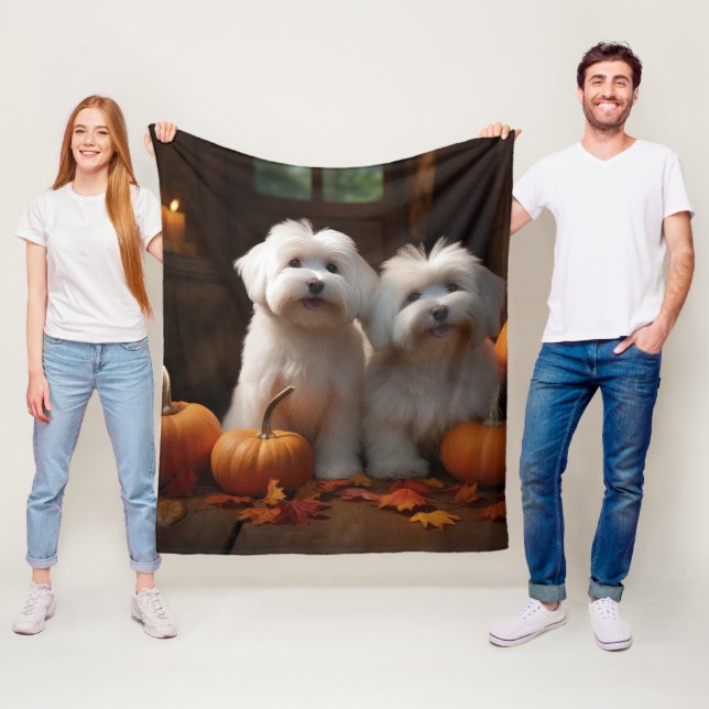 Coton De Tulear Valp Höstglädje Pumpa  Fleecefilt (På plats)