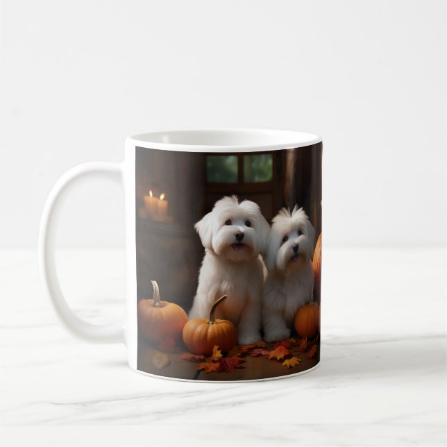 Coton De Tulear Valp Höstglädje Pumpa Kaffemugg (Vänster)