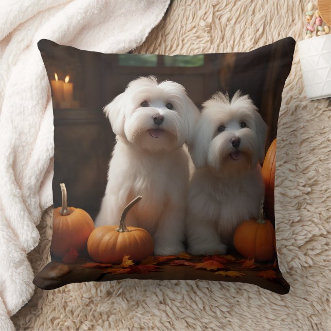 Coton De Tulear Valp Höstglädje Pumpa Kudde (Filt)