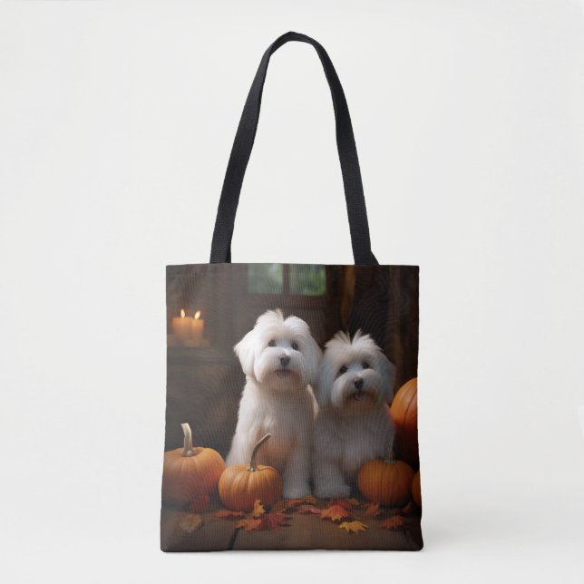 Coton De Tulear Valp Höstglädje Pumpa Tygkasse (Framsida)