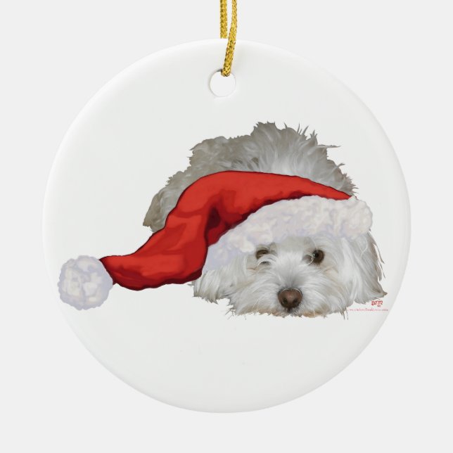 Coton de Tulear - Väntar Julgransprydnad Keramik (Framsidan)