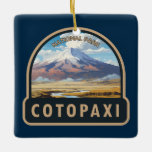 Cotopaxi National Park Ecuador Travel Art Vintage Julgransprydnad Keramik<br><div class="desc">Konstruktion av vektorbilder med Cotopaxi-vektor. Parken är ett stort skogsområde i Ecuador som omfattar delar av provinserna Cotopaxi,  Pichincha och Napo. Det är känt för den aktiva,  snö-kapslade Cotopaxi-vulkanen och den vidsträckta Limpiopungo-Sjö.</div>