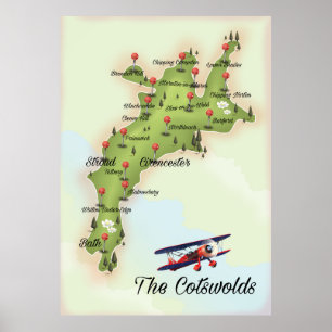 Cotswets Vintage Karta Poster