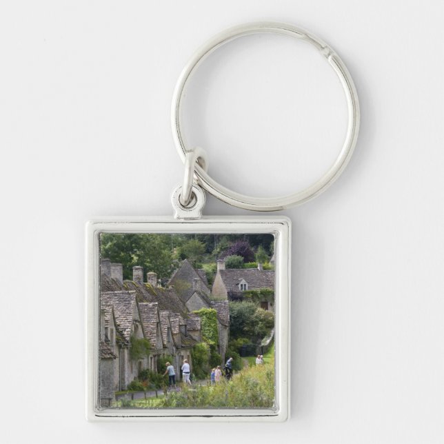Cotswold stenhus i byn fyrkantig silverfärgad nyckelring (Framsidan)