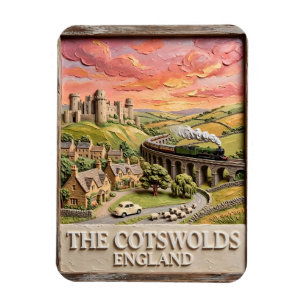 Cotswolds Ångtåg Slott Landsbygd England Magnet
