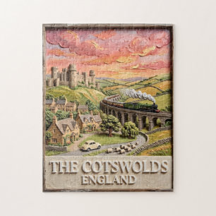 Cotswolds Ångtåg Slott Landsbygd England Pussel