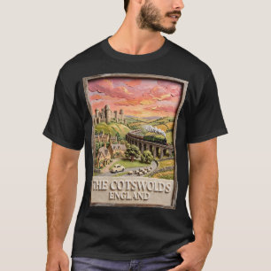 Cotswolds Ångtåg Slott Landsbygd England T Shirt