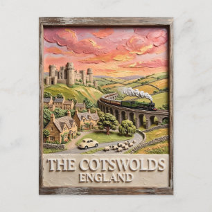 Cotswolds Ångtåg Slott Landsbygd England Vykort