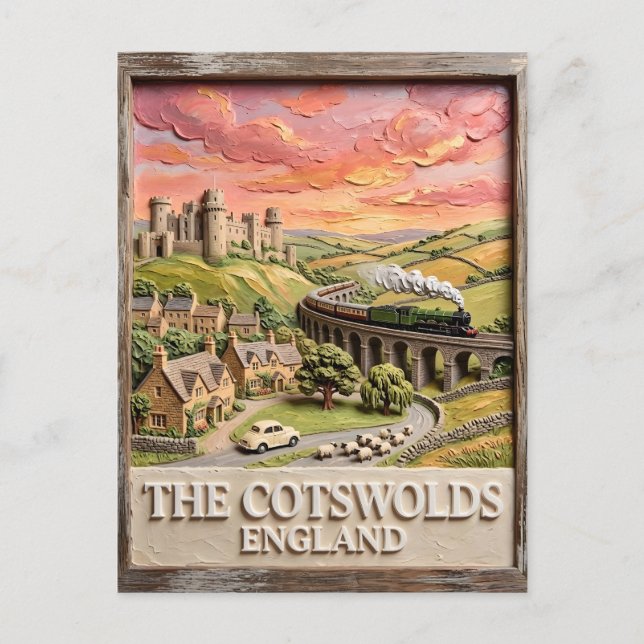 Cotswolds Ångtåg Slott Landsbygd England Vykort (Framsida)