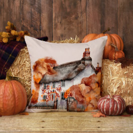Cottage Autumn House Blommigt Fall Dekorativ kudde