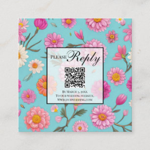 Cottage blommigt white daisys rosa blommor QR-kod Tilläggskort