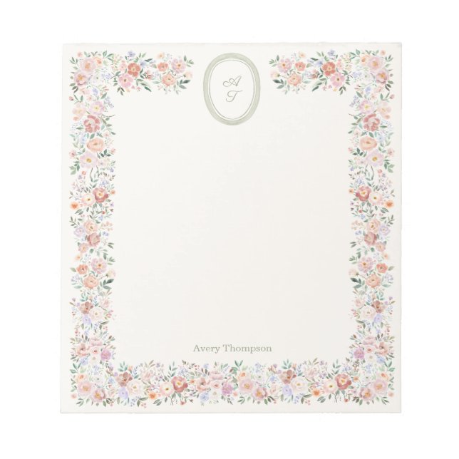 Cottage Bloom Monogram Anteckningsblock (Framsida)