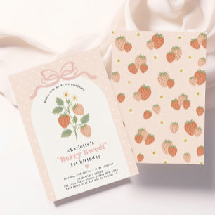 Cottage Chic Berry Sweet Strawberry Birthday Girl Inbjudningar
