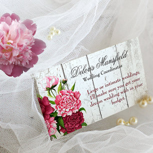 Cottage Chic Rustic Wood and Peonies Affärskort Visitkort
