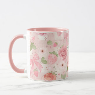 Cottage core + Coquette Jordgubbs- och blommor-mug Mugg