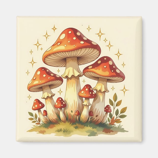 Cottage Core Vintage Mushrooms  Magnet (Framsidan)