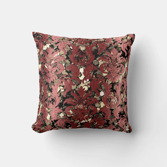 Cottage Damask Royal Sepia Guld Black Burgundy Kudde (Framsida)