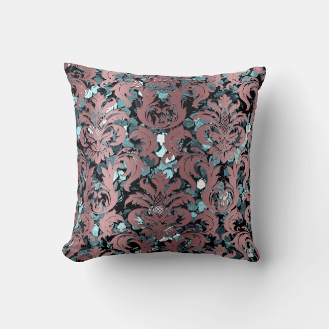 Cottage Damask Teal  Red Bean Mauve Royal Kudde (Framsida)