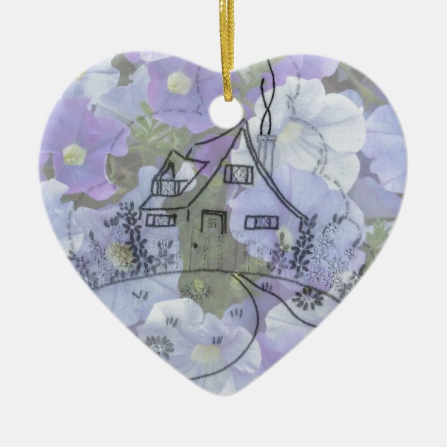 Cottage Embroidery & Petunias Julgransprydnad Keramik (Framsidan)