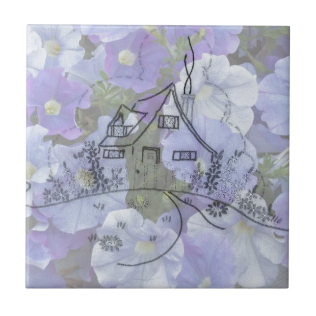 Cottage Embroidery & Petunias Kakelplatta (Framsidan)