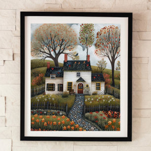 Cottage FolkArt-Oljemålning Poster