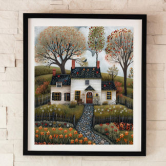 Cottage FolkArt-Oljemålning Poster