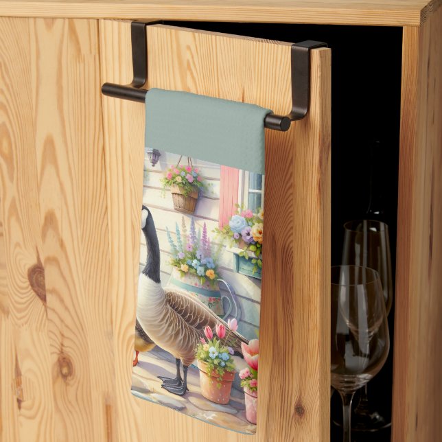 Cottage Garden Geese Spring Illustration Kökshandduk (Thirds Fold)