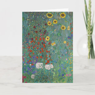 Cottage Garden med solblommor Gustav Klimt Kort