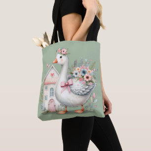 Cottage Goose Blommigt House Scene Tygkasse